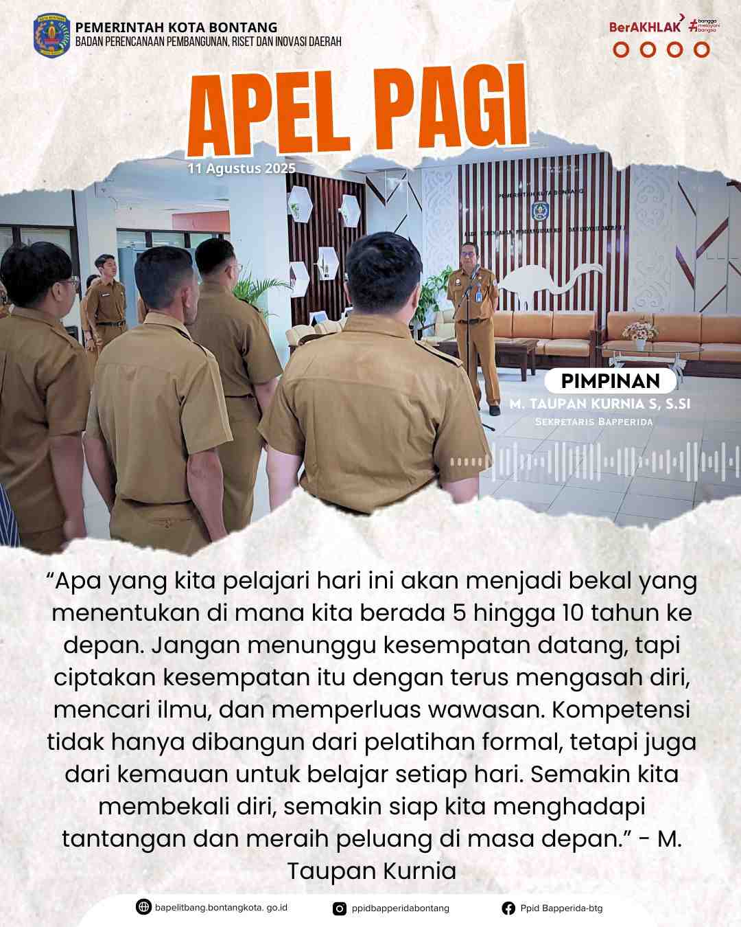 Apel Pagi di Lingkungan Badan Perencanaan Pembangunan, Riset dan Inovasi Daerah (BAPPERIDA) Kota Bontang