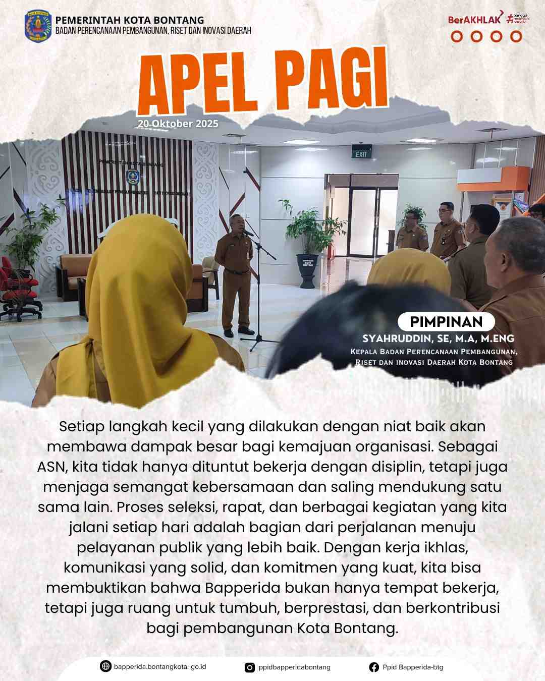 Apel Pagi di Lingkungan Badan Perencanaan Pembangunan, Riset dan Inovasi Daerah (BAPPERIDA) Kota Bontang